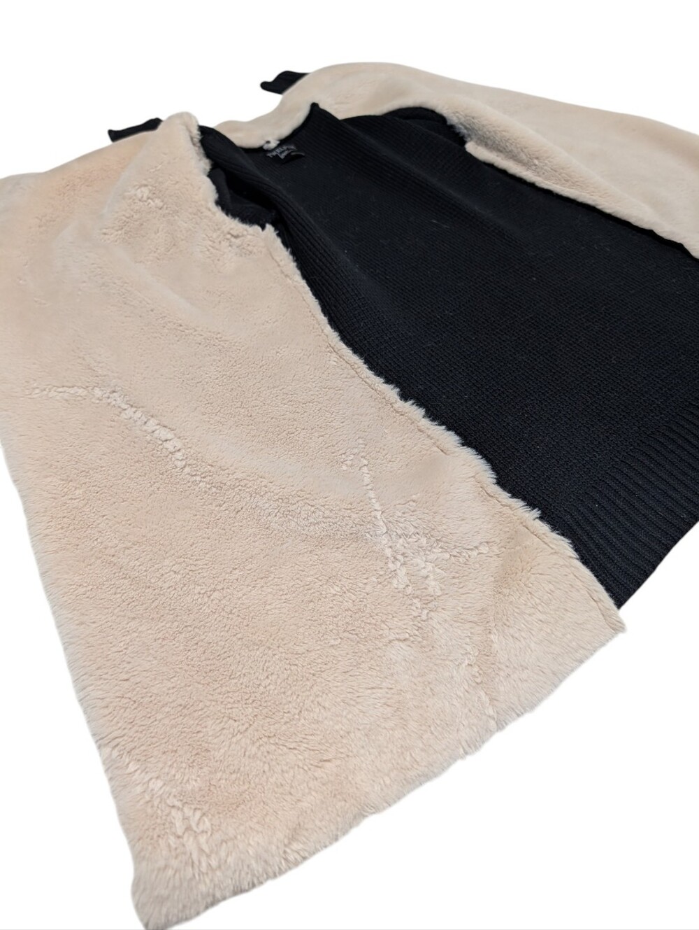 Twelfth Love Womens Black Knit Faux Suede /Fur Open Front Cardigan Collar Size M - Picture 6 of 9